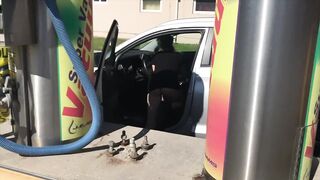 mom Public Carwash no Lingerie Short Dress Heels