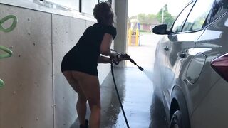 mom Public Carwash no Lingerie Short Dress Heels