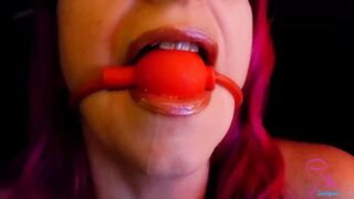Drooling Ginger Ball Gagged, Bound and Teased with Toy.