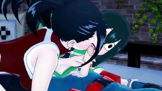Deku fucks Momo and Tsuyu into a Bae three-way. My