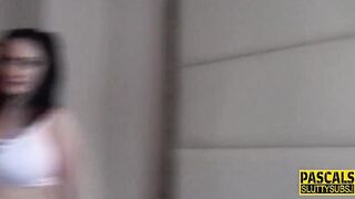 Bound up big tit submissive gets throated by sex toy