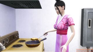 Son Fucking Japanese Cougar After She Lay Down On His