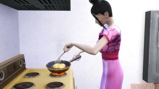 Son Fucking Japanese Cougar After She Lay Down On His