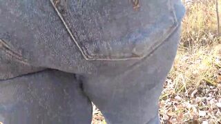 Pee public. Old BBW takes off her white lingerie and