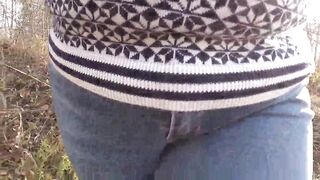 Pee public. Old BBW takes off her white lingerie and