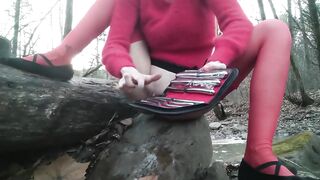 Having Fun at the Creek with Horse Vibrator and Sounding Rod