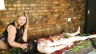 Amazingly Hot Fem Dom Duo Flogs Cheating Sub with Flowers