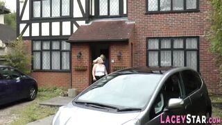 Gran into interracial 3 way with chubby blonde