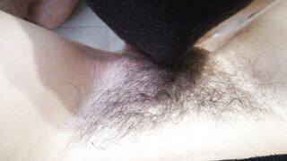 SHE LICKS MY BUSHY TWAT CLOSE-UP, STRETCHED HER LEGS AND