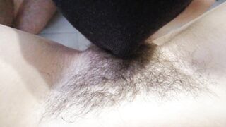 SHE LICKS MY BUSHY TWAT CLOSE-UP, STRETCHED HER LEGS AND