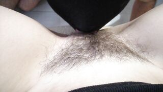 SHE LICKS MY BUSHY TWAT CLOSE-UP, STRETCHED HER LEGS AND