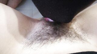 SHE LICKS MY BUSHY TWAT CLOSE-UP, STRETCHED HER LEGS AND