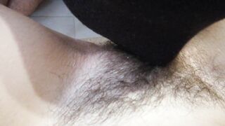 SHE LICKS MY BUSHY TWAT CLOSE-UP, STRETCHED HER LEGS AND