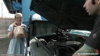 Long dick mechanic fucks tied blonde