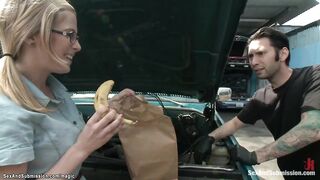 Long dick mechanic fucks tied blonde