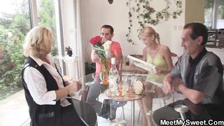 Birthday leads to three-way with older lovers and barely legal